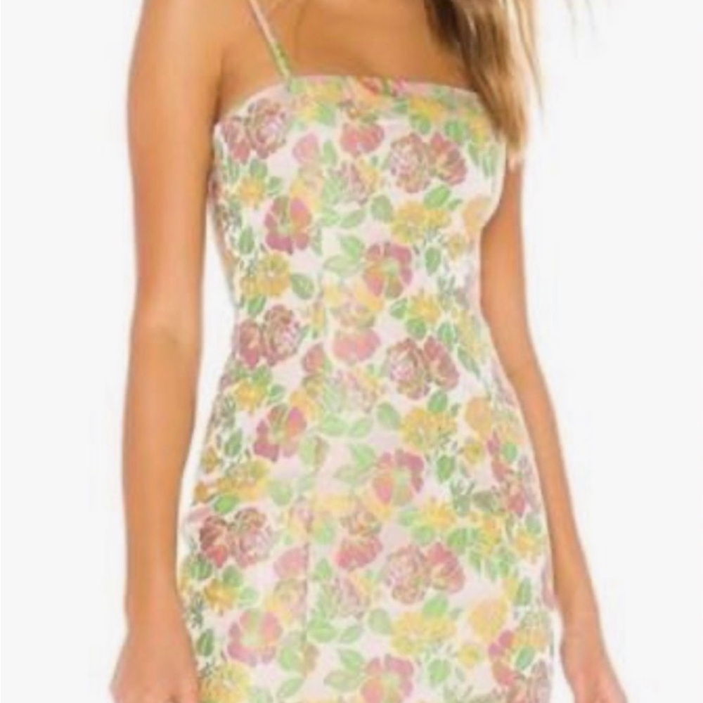 MAJORELLE Floral Mini Dress in Pink and Green